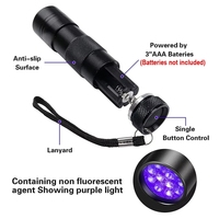 Lampes de poche UV1 Taidarui étanches à lumière noire, 12 LED 395nm, mini lampe torche détecteur de taches d'urine d'animaux