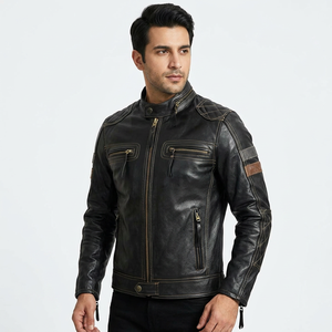 New Fashion Men's Vintage Cow Skin Leather <b>Jacket</b> <b>with</b> Stand Collar Hooded Design Breathable Custom <b>Zippers</b> - Product Image 1