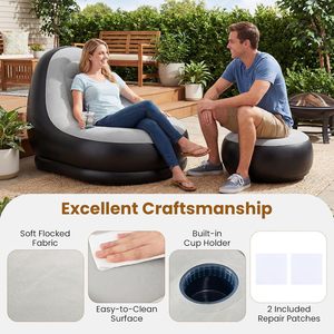 Foldable PVC Outdoor <b>Inflatable</b> Sofa Chair Flocked Home Lounger Portable Lazy-Day Couch with <b>Footstool</b> - Product Image 4