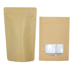 Tea Paper Bag Custom Printed Packaging Coffee For Tea Resealable Zipper Pouch Brown Kraft Paper Stand Up Ziplock Bag With Clear Window