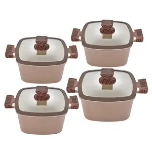 8 Cái Die Casting Square Nhôm Phủ Gốm Không Dính Cookware Set Nấu Ăn Nồi