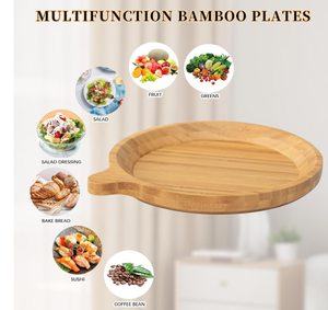 Nouveau style Lot de 4 assiettes en bois de bambou Assiettes en bambou réutilisables Plateau de fruits Plateau en bois pour la cuisine à domicile - Product Image 3