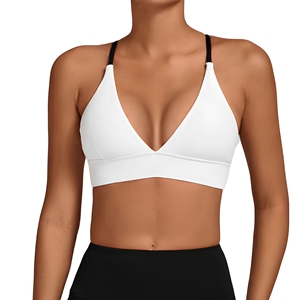 Women's White Deep V-Neck Yoga Sports Bra Medium Support Breathable Solid Color - Product Image 1