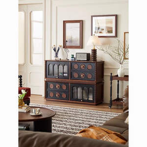 Mueble de salón de madera maciza, diseño modular, 120x40x42,5 cm, muebles de almacenamiento de estilo retro francés - Product Image 1