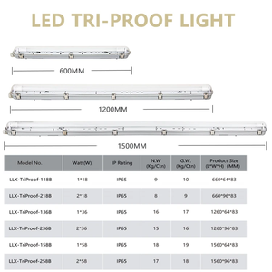 Luminaria LED Triproof Impermeable al por Mayor de 2FT/4FT/5FT para Almacenes, Resistente a la Humedad, Luz Diurna 6000K, AC 85-265V, 50000 - Product Image 4
