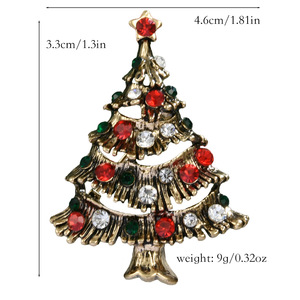 Broche de árbol de Navidad, aleación chapada en oro con diamantes de imitación verdes, joyería unisex, decoración navideña - Product Image 3