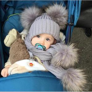 Enfants hiver laine chapeaux écharpe pour bébé garçons filles boule de fourrure Pom chapeau col rond écharpe hiver chaud tricot Crochet <span class=keywords><strong>bonnet</strong></span> écharpe ensemble - Product Image 2