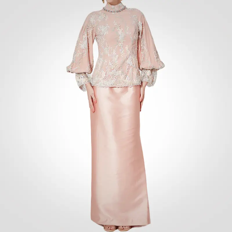 SIPO Eid Venda Quente Malaia Musulmane Kurung moderno de renda frisada com mangas bufantes conjunto moderno para mulheres Baju Kurung