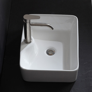 <span class=keywords><strong>Lavabo</strong></span> de comptoir en céramique blanche moderne, évier à un trou, design rectangulaire lisse, facile à nettoyer pour salle de bain, hôtel - Product Image 2