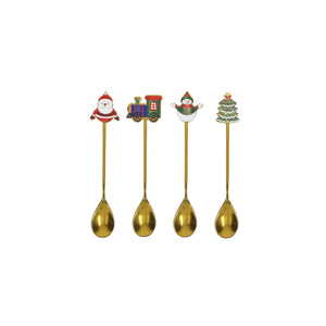 Set di cucchiai natalizi dorati, 4 pezzi, utensili per dessert natalizi in acciaio inossidabile - Product Image 1