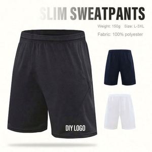 Shorts de sport décontractés pour hommes, séchage rapide, respirants, anti-plis, taille élastique, couleur unie, 100 % polyester, avec logo personnalisé - Product Image 4