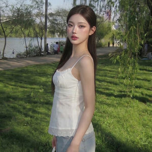 Nouveau débardeur en dentelle française blanc pour femme, tissé, écologique, respirant, ample et confortable, idéal pour les vacances à la plage - Grande vente - Product Image 4