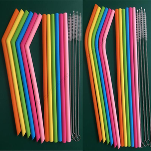 Pailles courbées en silicone A2413 personnalisées, épaisses, réutilisables, pour thé au lait, vente en gros - Product Image 3