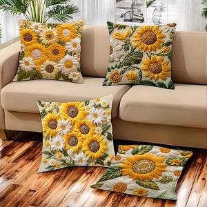 Sunflower Temu para <span class=keywords><strong>Amazon</strong></span> Retro <span class=keywords><strong>Funda</strong></span> de cojín de cuatro piezas Forma cuadrada personalizable para uso doméstico Inspiración de primavera y verano - Product Image 3
