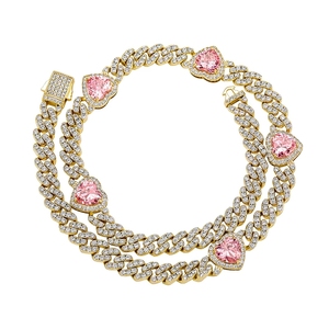 Hip-Hop-Schmuck aus Messing mit Eingelegten CZ-Steinen, Exquisites Herzförmiges Valentinstag-Geschenk, Paarstil 8mm Modische Kubanische Gliederkette - Product Image 3