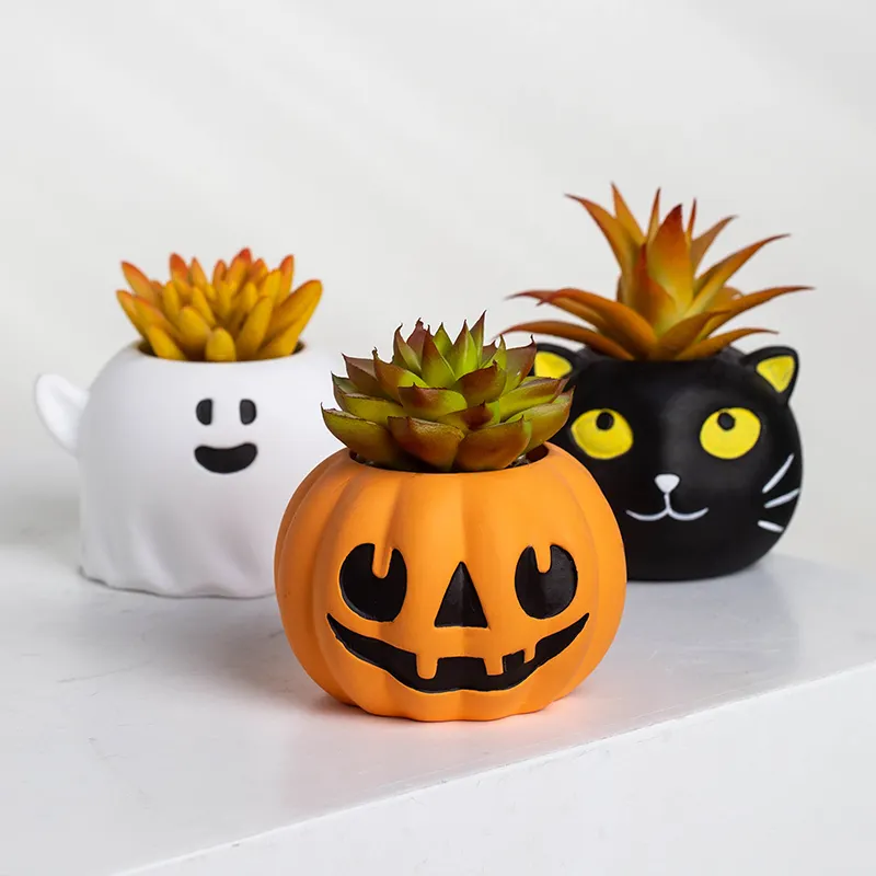 YUANWANG pot sukulen kartun Halloween, pot keramik tanaman dekorasi taman rumah