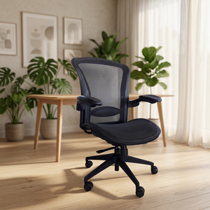 Chaise de bureau ergonomique en maille avec accoudoirs réglables et base pivotante pour bureau à domicile, design contemporain - Product Image 3