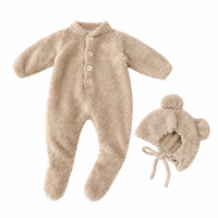 Ensemble grenouillère bébé ours en peluche douillette à manches longues avec chaussons intégrés, catégorie A, unisexe, nouveau-né, nourrisson, tout-petit, avec bonnet ours