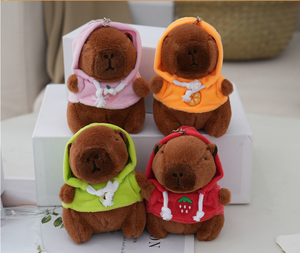 Wholesale Cartoon Hoodie Capybara Plush Keychains Cute Capybara Plush Stuffed Animal Toy Plushies Capybara Doll Kids Bags Charm