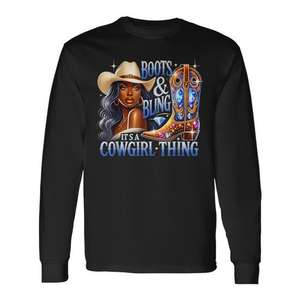 T-shirt à manches longues Boots & Bling Cowgirl Melanin noir, t-shirts promotionnels - Product Image 1