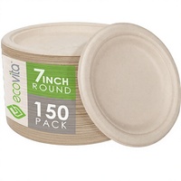 Assiettes carrées 100 % compostables en bagasse et papier de bambou [7 po.] 150 Assiettes jetables écologiques robustes sans bois pour tous