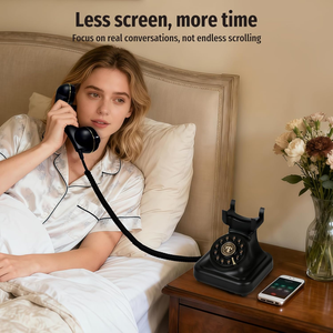 Téléphone <span class=keywords><strong>fixe</strong></span> rechargeable USB-C de style vintage <span class=keywords><strong>avec</strong></span> fonction <span class=keywords><strong>haut</strong></span>-<span class=keywords><strong>parleur</strong></span> et assistant vocal - Product Image 4