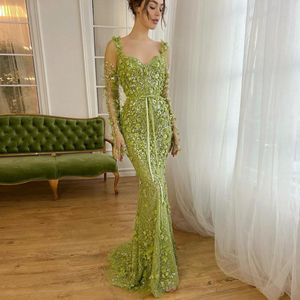 green emerald velvet dress Ava Women's Louise Sheer Dress in Queen Palm XXS