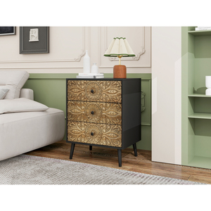 3 <b>Drawer</b> Cabinet American Style Wood Carved Design Bedroom Living Room Study <b>Storage</b> <b>Drawer</b> Unit - Product Image 4