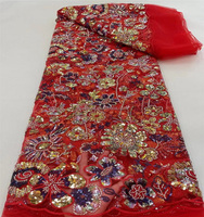 Tissu à paillettes perlées européennes et américaines colorées, dentelle française en tissu de broderie à paillettes