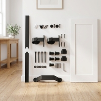 Porte coulissante de grange en bois noir avec revêtement en poudre, kit de quincaillerie robuste, double vitrage en verre trempé, capacité de charge de 60 kg