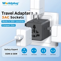 Adaptador de Viaje Universal, Entrada de 100-250V, 2500W, Convertidor de Corriente Global Todo en Uno, Enchufe de Pared con Protección Contra Sobretensión