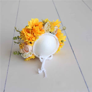 قبعة زهور عتيقة للمواليد الجدد، قبعة للتصوير الفوتوغرافي للفتيات الرضع، قبعة زهور جميلة وردية اللون مصنوعة يدويًا للأطفال - Product Image 4