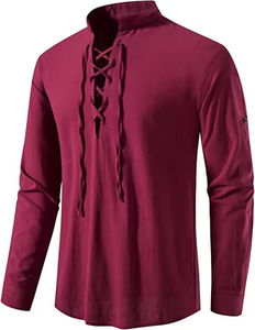 Nuova camicia da <span class=keywords><strong>uomo</strong></span> in cotone e <span class=keywords><strong>lino</strong></span> con collo alto Hippie Casual da <span class=keywords><strong>spiaggia</strong></span> - Product Image 3