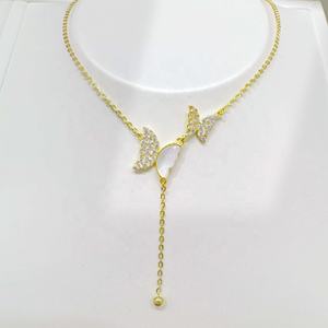 Precio al por mayor: Collar de plata de ley 925 con concha y oro de 14k/18k, joyería fina, regalo para mamá, delicado collar de mariposa con gemas. - Product Image 2