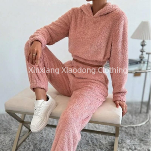 和女式连帽上衣羊绒长袖高腰秋冬两件套睡衣居家服套装 - Product Image 5