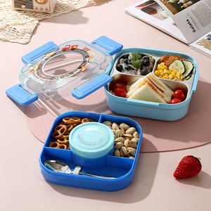 Fiambrera Bento en forma de cámara B172 con 3 compartimentos, interior de acero inoxidable, contenedor de salsa, almuerzo cuadrado a prueba de fugas para niños - Product Image 2