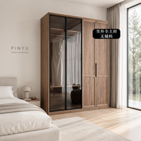 Armoire autoportante en noyer, style Mid-Century, avec portes en placage de bois, pour chambre d'appartement, organisateur de vêtements