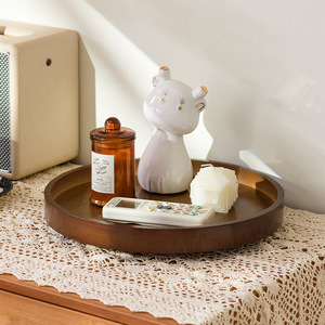 Wooden Round <b>Tray</b> Storage Box For Home Desk Cosmetic Key <b>Perfume</b> Aromatherapy Multifunction Varnished Finish Standing Type - Product Image 1