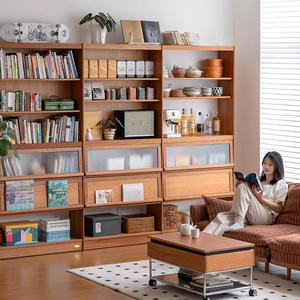 Librería de Pared Completa de Madera Sólida con Escritorio Integrado y Puertas de Vidrio, Mueble Multifuncional para Almacenamiento en Sala de Estar - Product Image 4