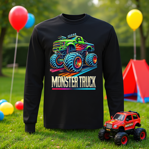 T-shirt à manches longues rétro vintage Monster Trucks pour les fêtes d'anniversaire, T-shirt promotionnel sur le thème des Monster Trucks - Product Image 3