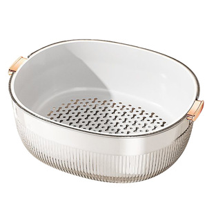 Double Layer Vegetable Washing <b>Basket</b> With Draining Basin For Kitchen Fruit And Rice Cleaning Thickened <b>Plastic</b> Colander - Product Image 3