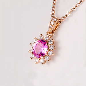 <span class=keywords><strong>Pendentif</strong></span> ovale classique en <span class=keywords><strong>saphir</strong></span> <span class=keywords><strong>rose</strong></span> naturel pour femmes, chaîne en or 18k, bijoux de fête, livraison gratuite - Product Image 1