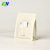 Sac à café en plastique PCR biodégradable à fond plat mat blanc de 8 oz et 16 oz avec valve et poche pour carte pour le lait et la gelée