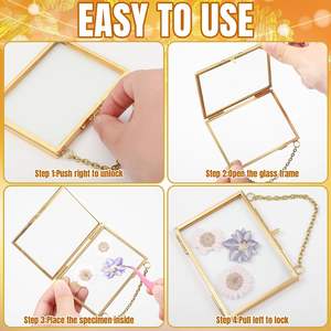 Cadres <span class=keywords><strong>photo</strong></span> flottants doubles en laiton avec chaîne, pour fleurs pressées en verre, 3,5 x 2,5 pouces, décoration murale - Product Image 3