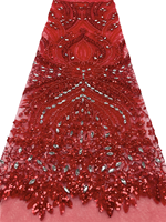 Tissu en dentelle française perlée de luxe NI.AI Aso Ebi avec sequins, tissus en dentelle perlée avec sequins du Nigeria pour robes de soirée et de mariée