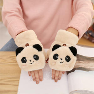 Women Girls Soft Faux Fur Convertible Flip Top <strong>Gloves</strong> Warm Plush Cute <strong>Panda</strong> Fingerless Winter Mittens - Product Image 3