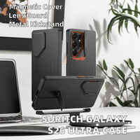 Étui de protection magnétique S26 Ultra avec cache-caméra, béquille métallique réglable, design épuré - Noir
