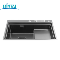 Évier de préparation de comptoir moderne en acier inoxydable satiné multifonctionnel à cuve unique, épaisseur 3,0 mm + 1,0 mm, fait main par Mita, pour restaurant et café