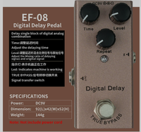 Pédale de Delay Simple pour Guitare Électrique True Bypass avec Boutons de Réglage du Temps/du Niveau/de la Répétition, Pédale d'Effet Numérique 9V DC