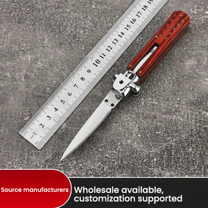 Couteau d'extérieur, couteau pliant de 19 cm avec manche en bois et rivets en laiton, couteau de poche de 96 g pour le camping/la randonnée - Product Image 3